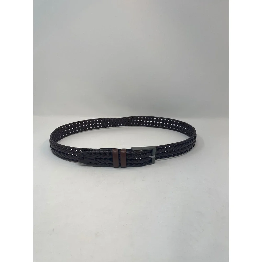 Braided Belt‎ Mens 34 Brown Excellent Woven Synthetic Leather